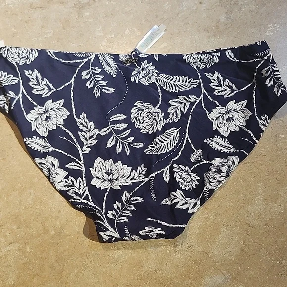 Sea Level Navy Floral Mid-Rise Bikini Bottoms 10 - Picture 3 of 4